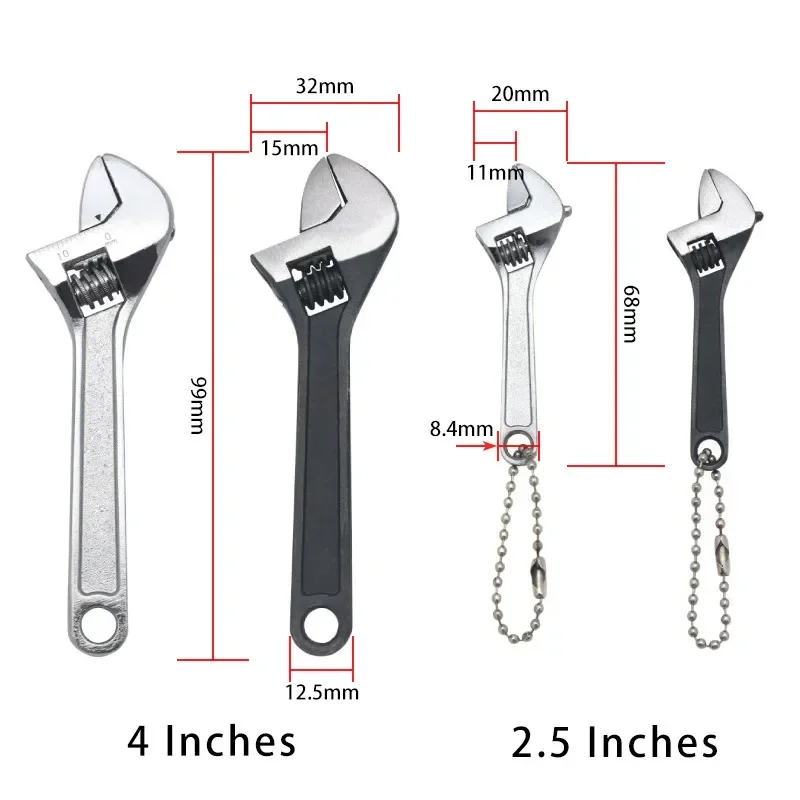 1Pcs 2.5/4-Inch Monkey Wrench Steel Mini Wrenches Portable Tool Short Shank Shifting Spanner Plumbing Key Ring Hand Tools