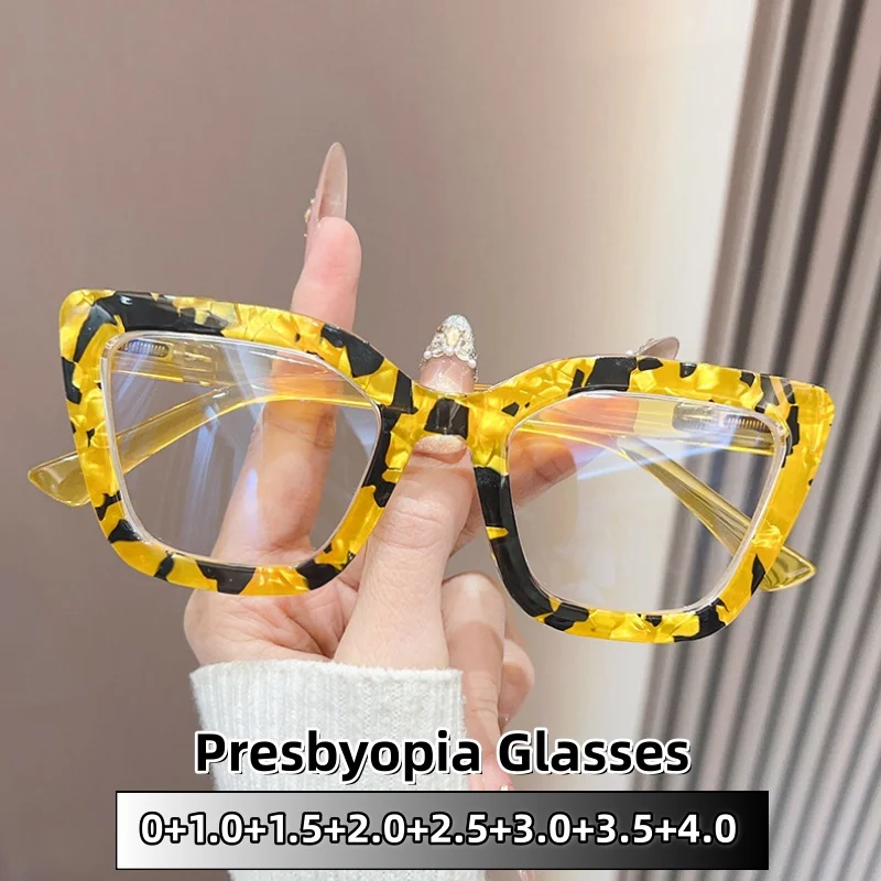 

Women's New Cat-eye Anti-blue Light Floral-print Presbyopia Glasses High-end Elegant and Versatile Eyeglasses 0 To +4.0