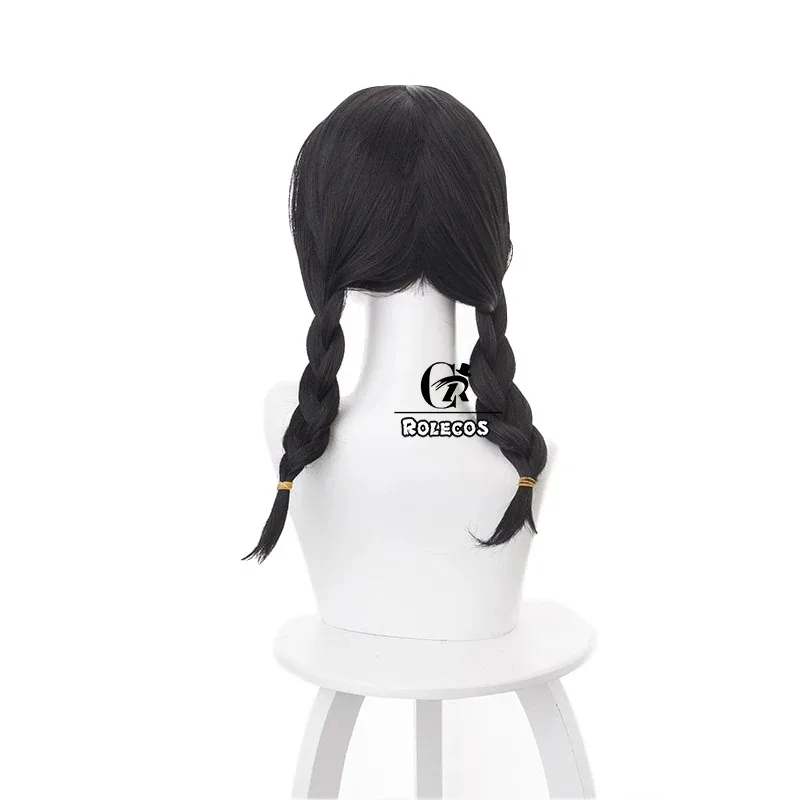 ROLECOS Game OW DVA Cosplay Hair D.VA Academy Cosplay Headwear Hana Song 45cm Long Black Synthetic Pigtail Hair Women - Detail 1
