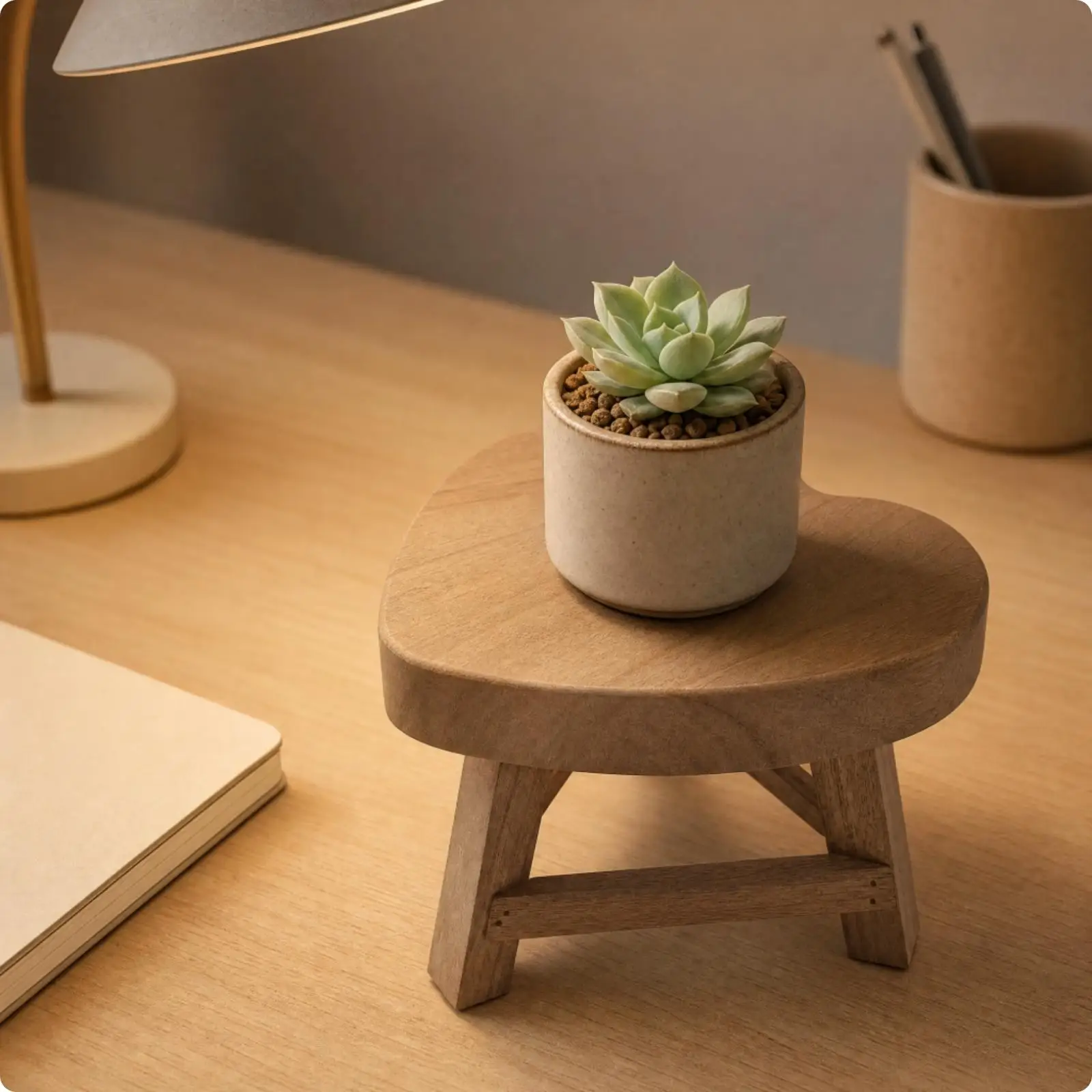 Industrial Wood Stand for Plants with Heart Shaped Tabletop Walnut Finish for Garden Balcony Patio Display