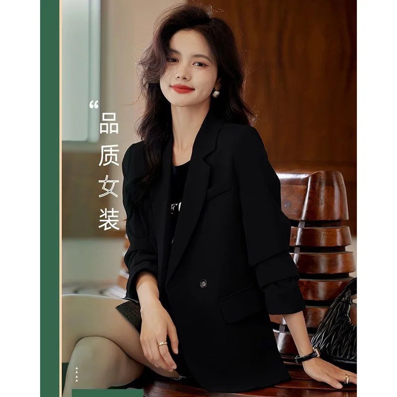 2024 Female Leisure Solid Color Long Sleeved Split Suit Top Coat Spring And Autumn Annals Women Senior Trend Split Blazer Jacket