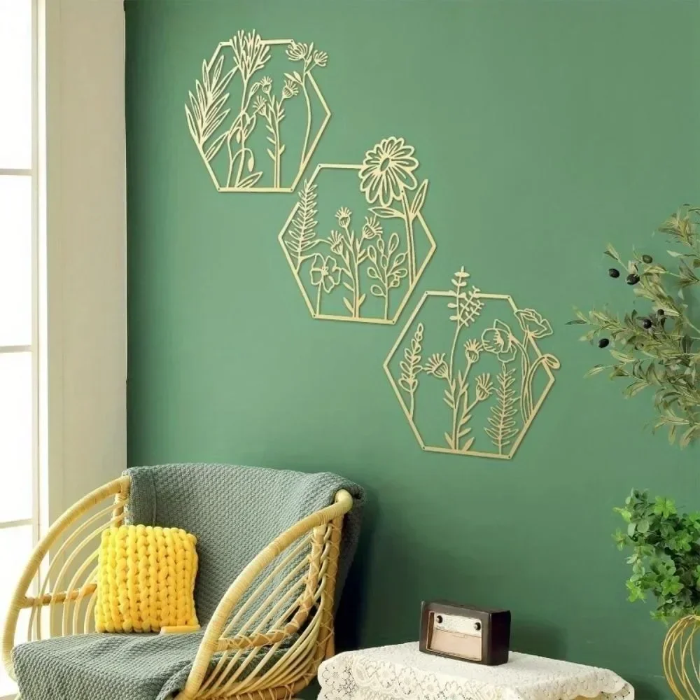 CIFBUY Simple Floral Metal Wall Art Durable Rust Proof Indoor Outdoor Home Living Room Bedroom Iron Sculpture Decor Gift Plaque