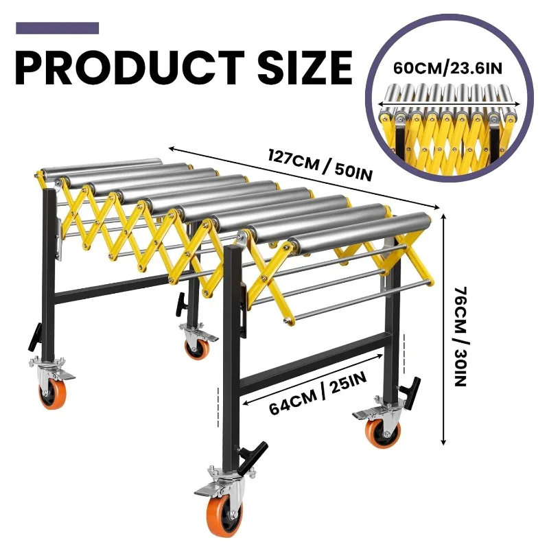 Adjustable roller conveyor with wheels for warehouse factory Expandable conveyor Stainless steel roller belt