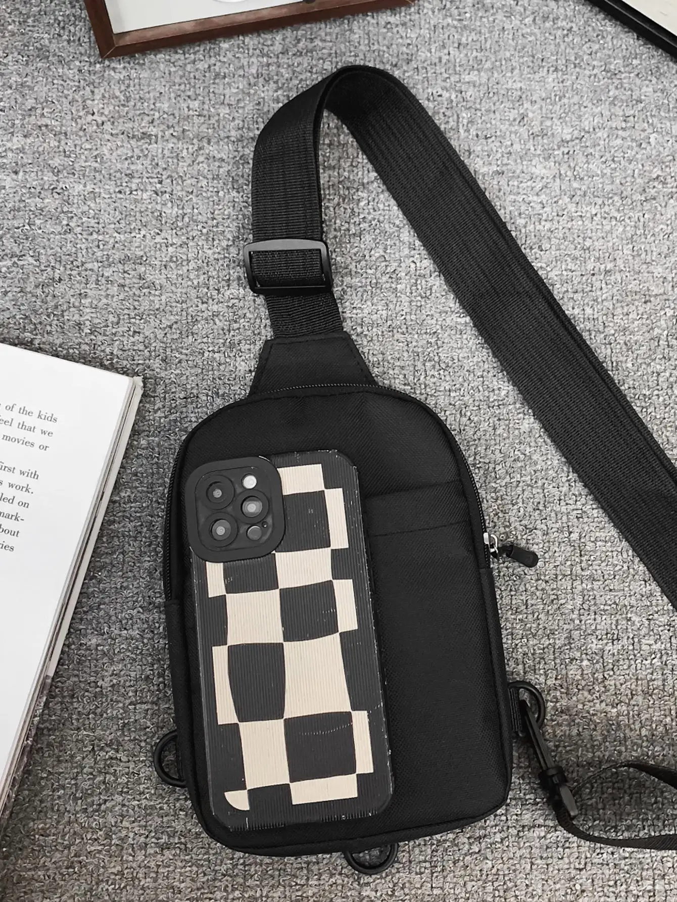 Mini Minimalist Sling Bag Black Messenger Bag Fashion Shoulder Bag Casual Chest bag Backpack Mobile Phone Bag