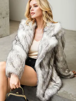 Vrouwen Elegante Pluche Nepbont Overjas Vrouwelijke Casual Losse Jas Jassen 2022 Winter Nieuwe Revers Volledige Mouw Mode Jas