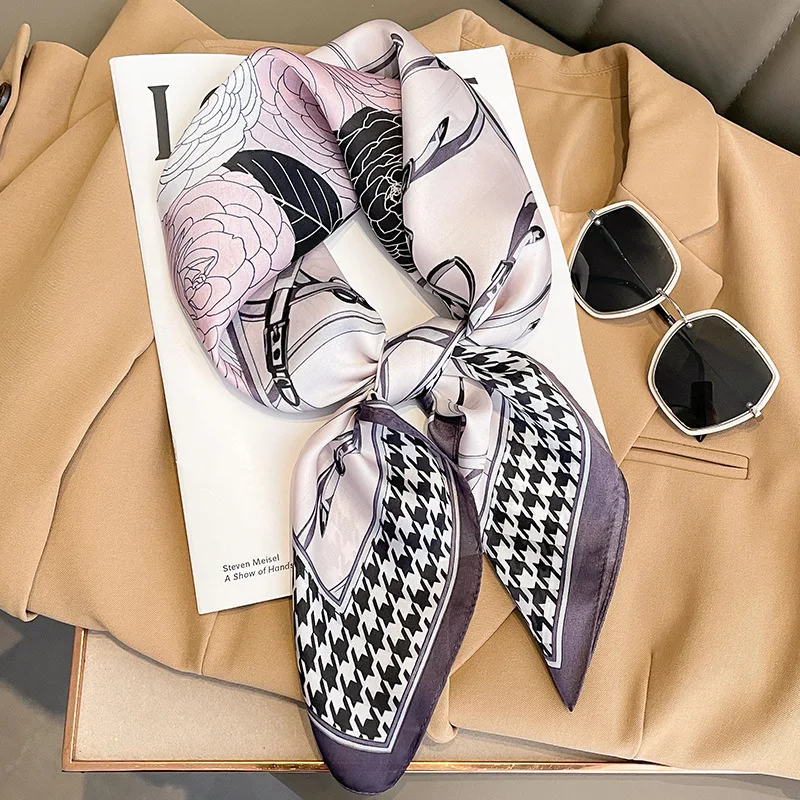 تصميم فاخر 70*70 سنتيمتر مربع وشاح المرأة الحرير الشعور شال الساتان المطبوعة رئيس باندانا صغيرة الرقبة الخمار الشعر الحجاب وشاح #6