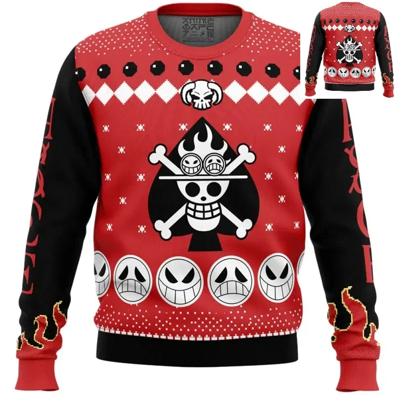 الخريف طاقم الرقبة قطعة واحدة قبضة النار Ace Portgas D. Ace أنيمي عيد الميلاد البلوز الشتاء لينة مريح أنيق البلوز رياضية