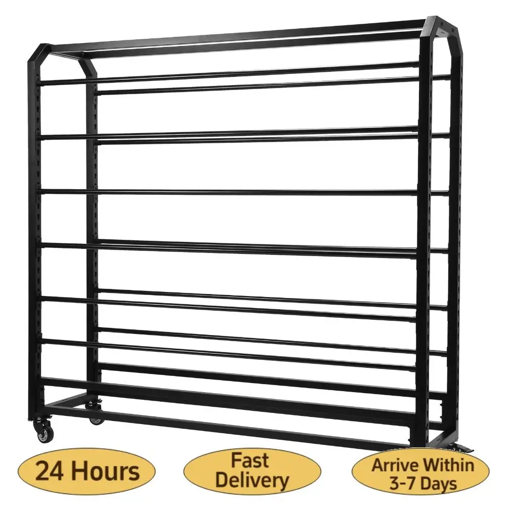 

Double Side Textile Fabric Display Rack Cart W/ Wheels W/12 Adjustable Rod for Leather Curtain Studio Wallpaper
