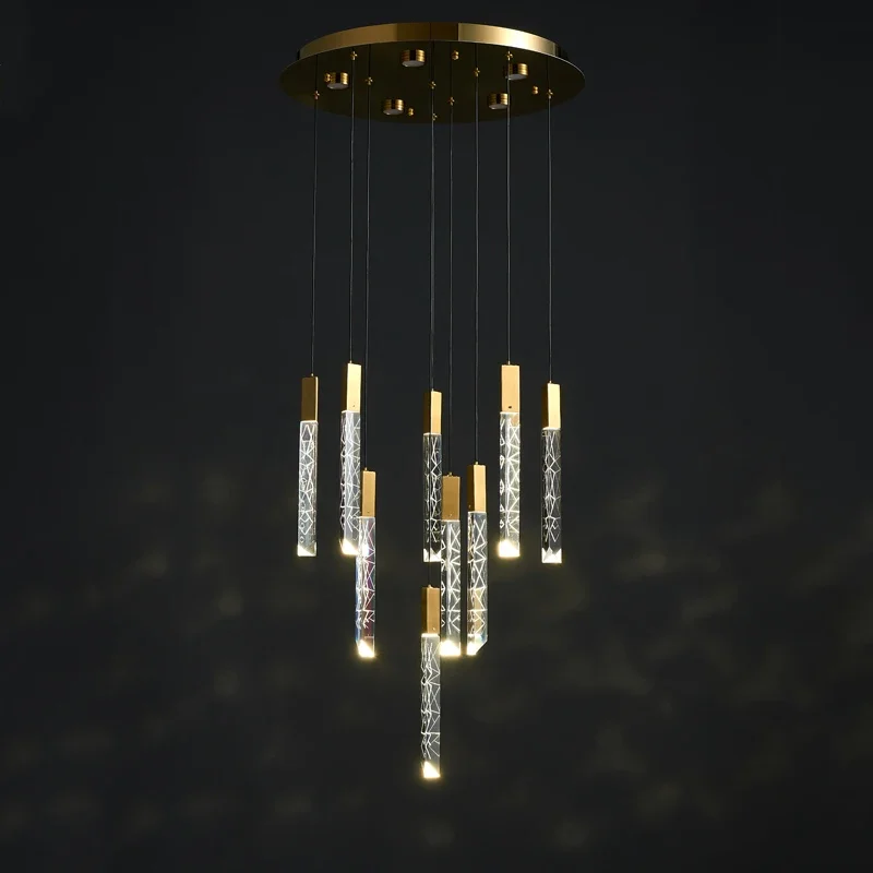 Imagem -02 - Modern Loft Led Lustre Cristal Dourado Duplex Escadaria Sala de Estar Hotel Pendurado Luz Luxo Pendant Lamp k9