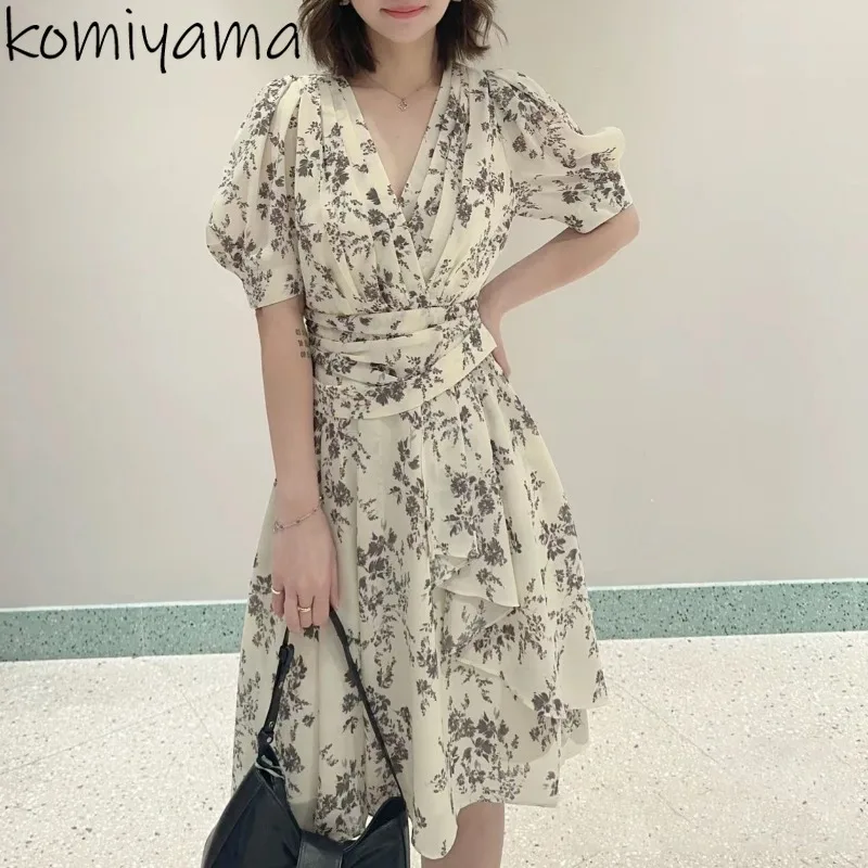 

Puff Short Sleeve Vestido Elegant Japan Sweet Printed Vestidos Mujer V-neck Tunic Dress2024 Woman Dresses Summer New Robes