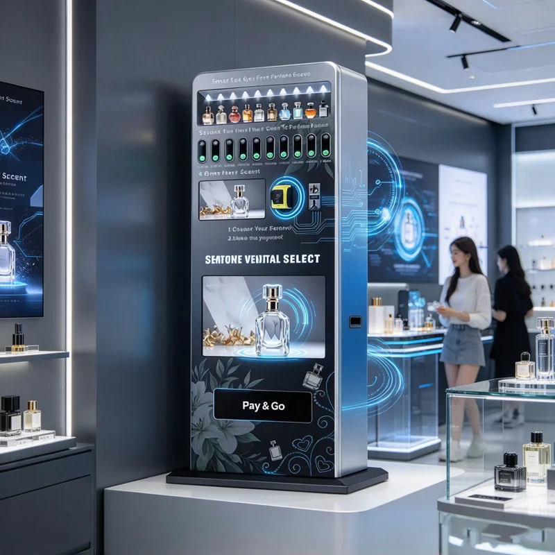 Automatic Vertical Perfume Vending Machine Smart Perfume Spray Dispenser Touch Screen for Mall Business OME