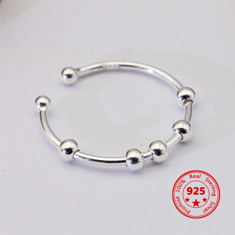 2022 New 925 Sterling Silver Fidget Beads Adjustabl Ring For Women Men Rotate Freely Anti Stress Anxiety Rings Fashion Jewelry