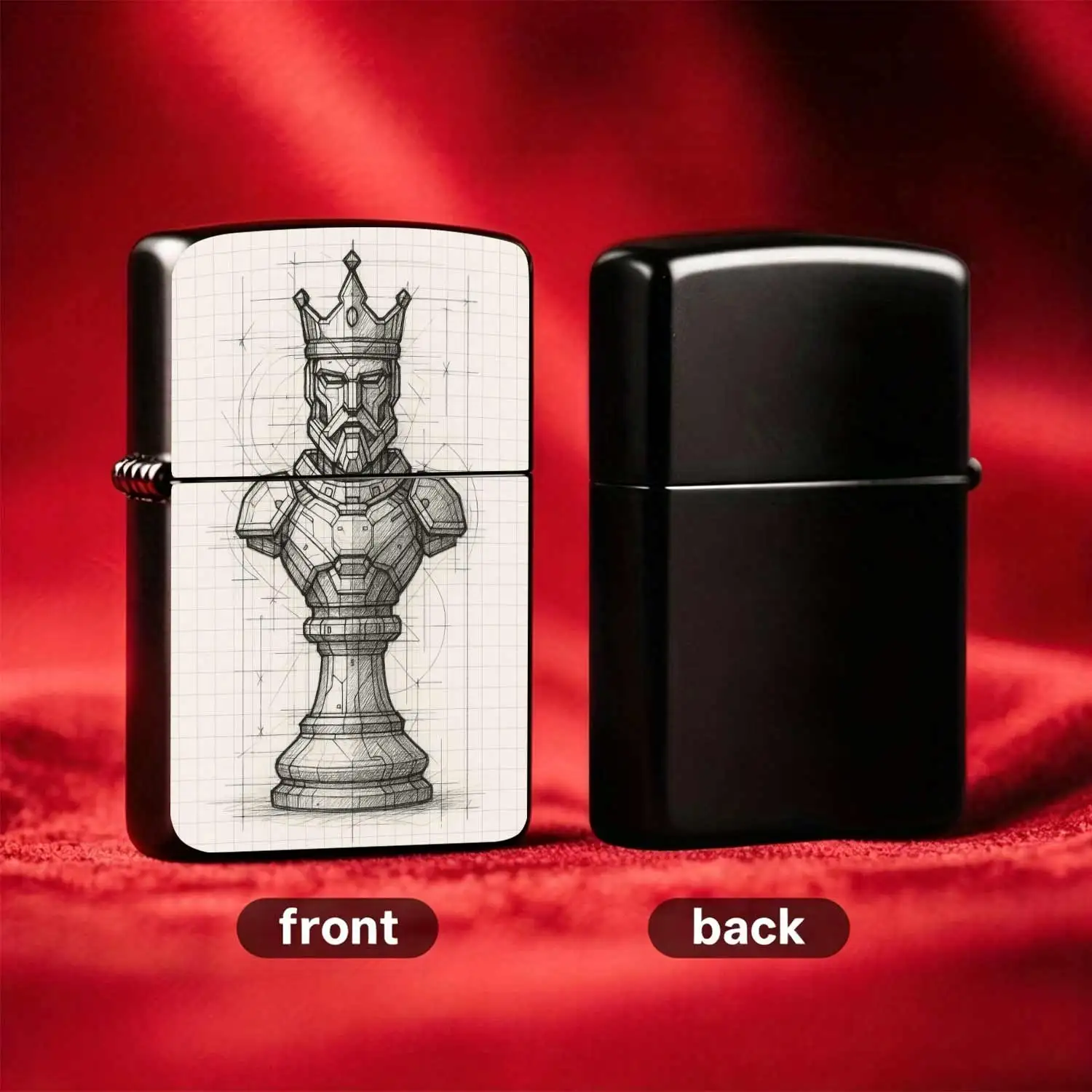 Vintage Mechanical King Chess Carved  Flip-top Windproof   Lighter Refillable Fuel Portable Pocket Lighter Industrial Style Hand-drawn Design Textured Collectible Portable  Device Humorous and Fun Lighter