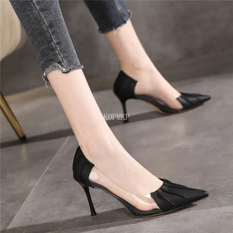 2024 New Luxury Women\'s Spring and Summer Baotou Transparent Stiletto High Heels Pumps Rhinestone Pointed Single Shoes All-match