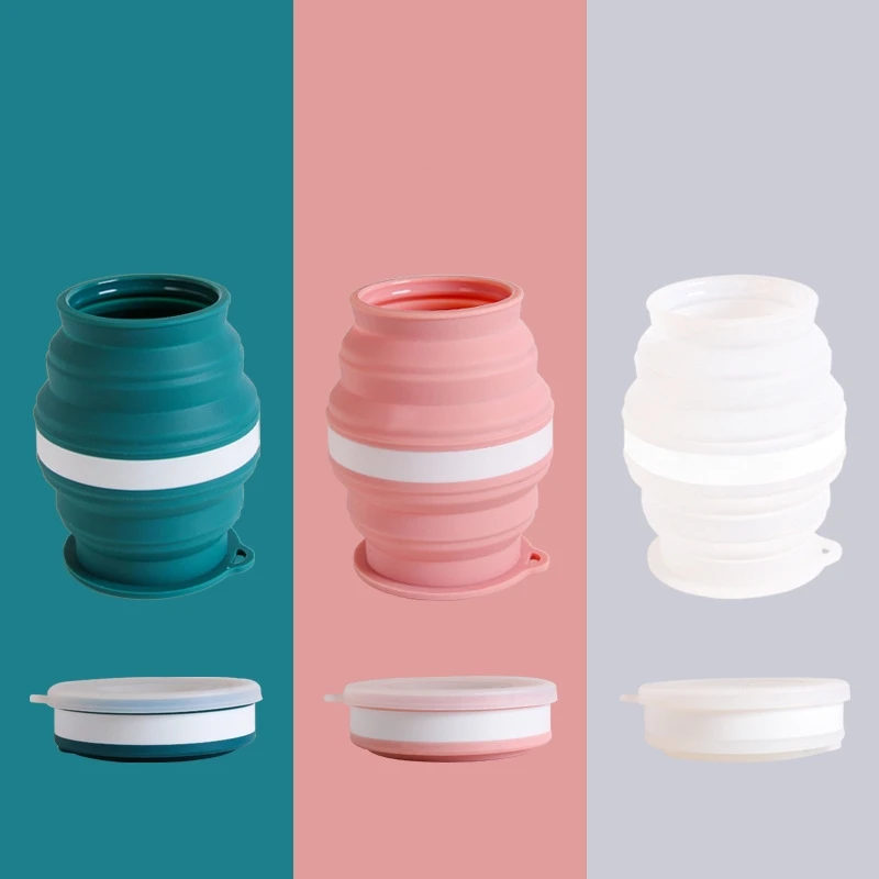 

320ml/350ml Portable Silicone Foldable With Lanyard Heat Resistant Collapsible Cup Lid Storage Travel Mug For Hot Water Bar Tool