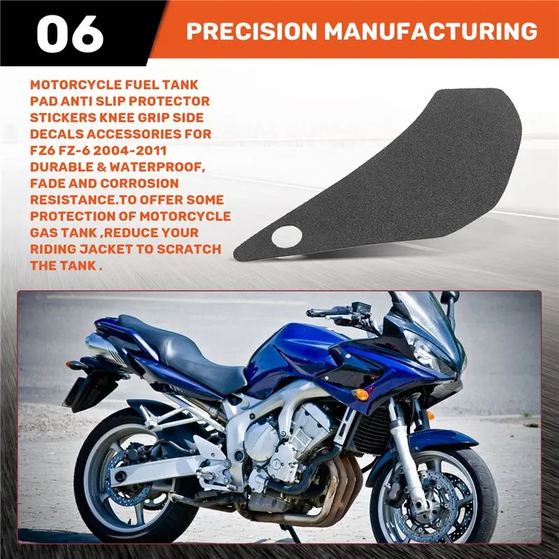 Efficientt-Motorcycle Fuel Tank Pad Anti Slip Protector Stickers Knee Grip Side Decals Accessories For FZ6 FZ-6 2004-2011