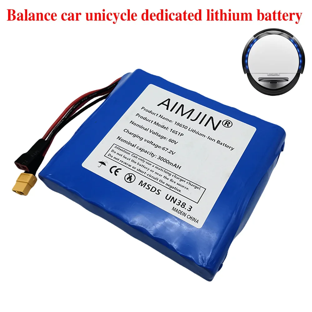 Lithium battery pack with BMS 60V 3000mAh  16S1P 18650 for self-balancing scooter electric unicycle 3.0Ah rechargeable battery