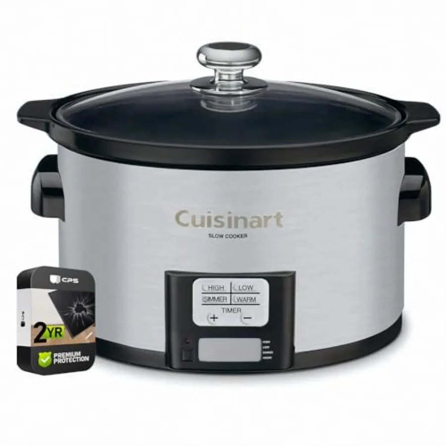 

3.5 Quart Programmable Slow Cooker in Brushed Stainless Steel with Enhanced Protection Pack for Home Kitchen Use Black