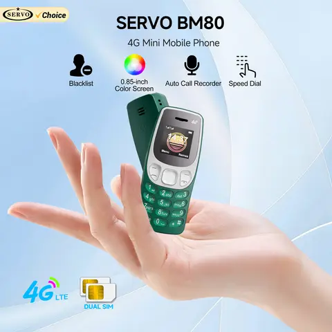 SERVO BM80 LTE 4G Mini โทรศัพท์มือถือ Dual SIM สแตนด์บาย Speed Dial Blacklist การบันทึกการโทร 0.85 "หน้าจอ Super โทรศัพท์ขนาดเล็ก Back-up