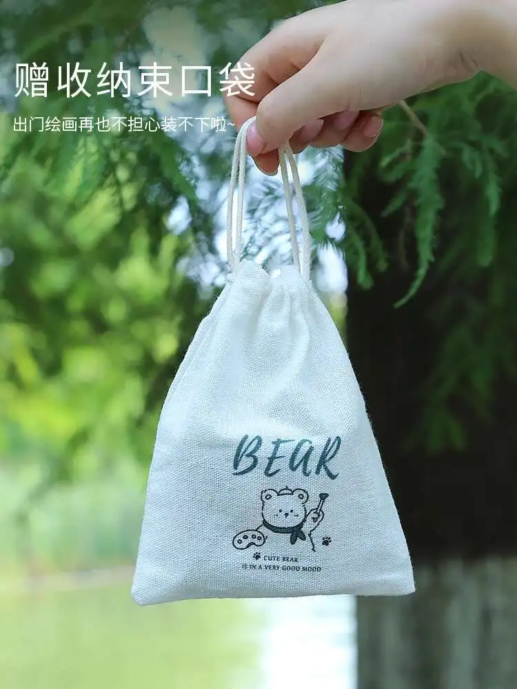 Mini  Drawing Tool Set Portable Travel  Walnut Wood Magnetic Watercolor Paint Box Art Drawing Notebook For Beginners