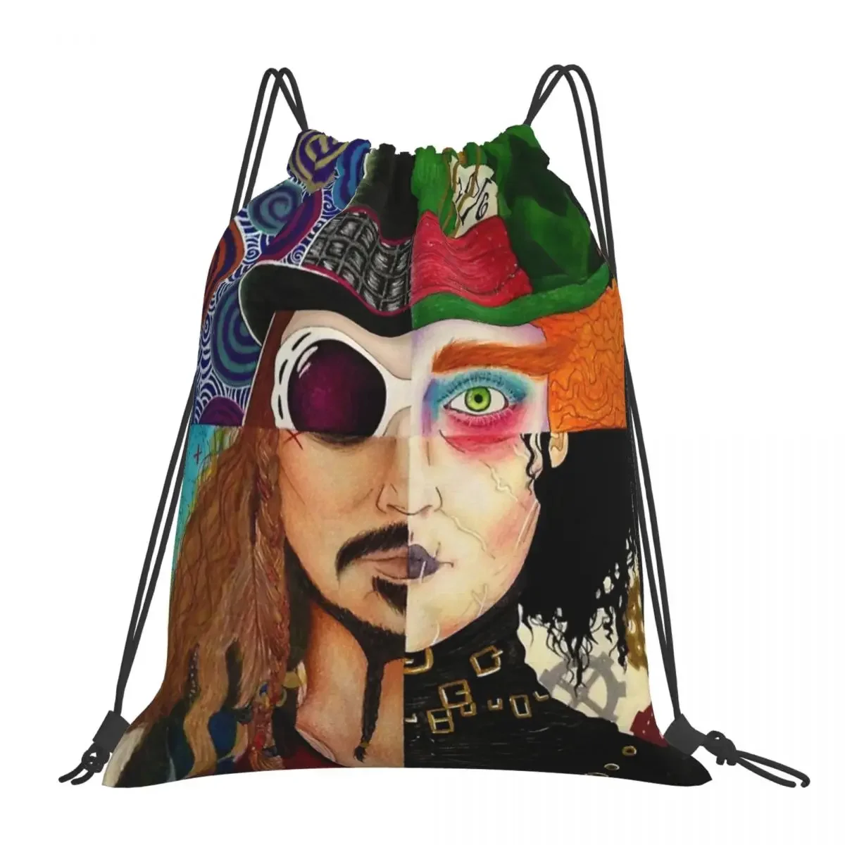 

Johnny Depp Character Collage Backpacks Drawstring Bags Drawstring Bundle Pocket Sports Bag BookBag For Man Woman Students