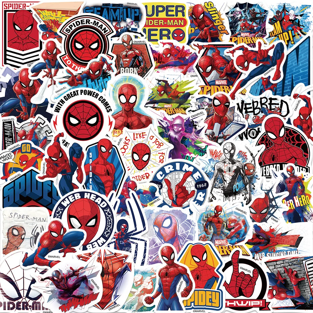 50PCS Disney Spiderman Stickers Anime Movie Decal DIY Skateboard Laptop Motorcycle Waterproof Book Cartoon Sticker Kids Toy Gift