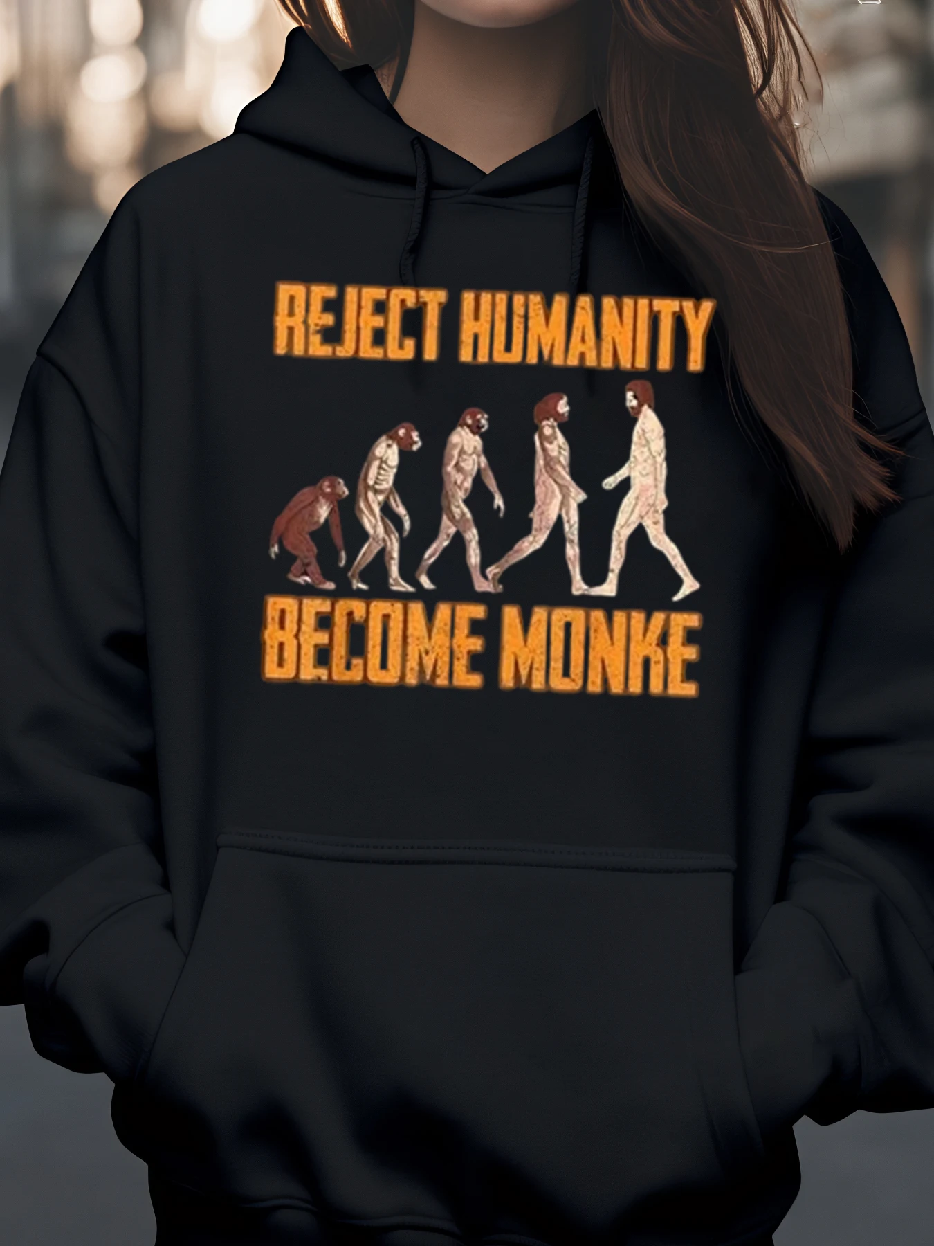 Reject Humanity Become Monke Evolution Sudadera con capucha con estampado Ropa casual de Halloween Unisex