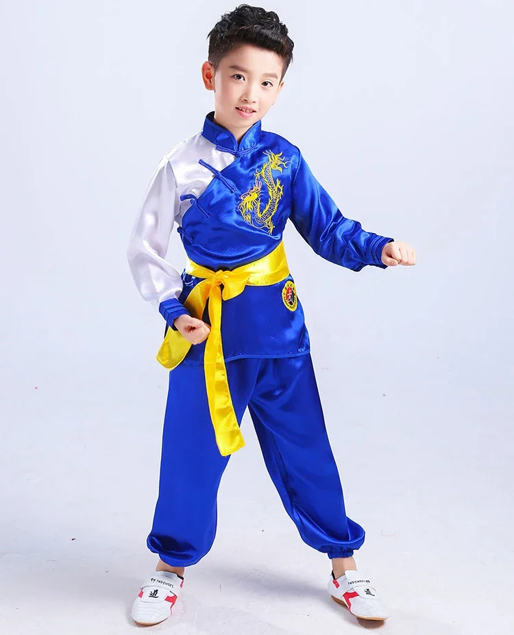 Vestuário Wushu chinês tradicional para crianças, uniforme de artes marciais, traje Kung Fu, meninas e meninos, traje de palco