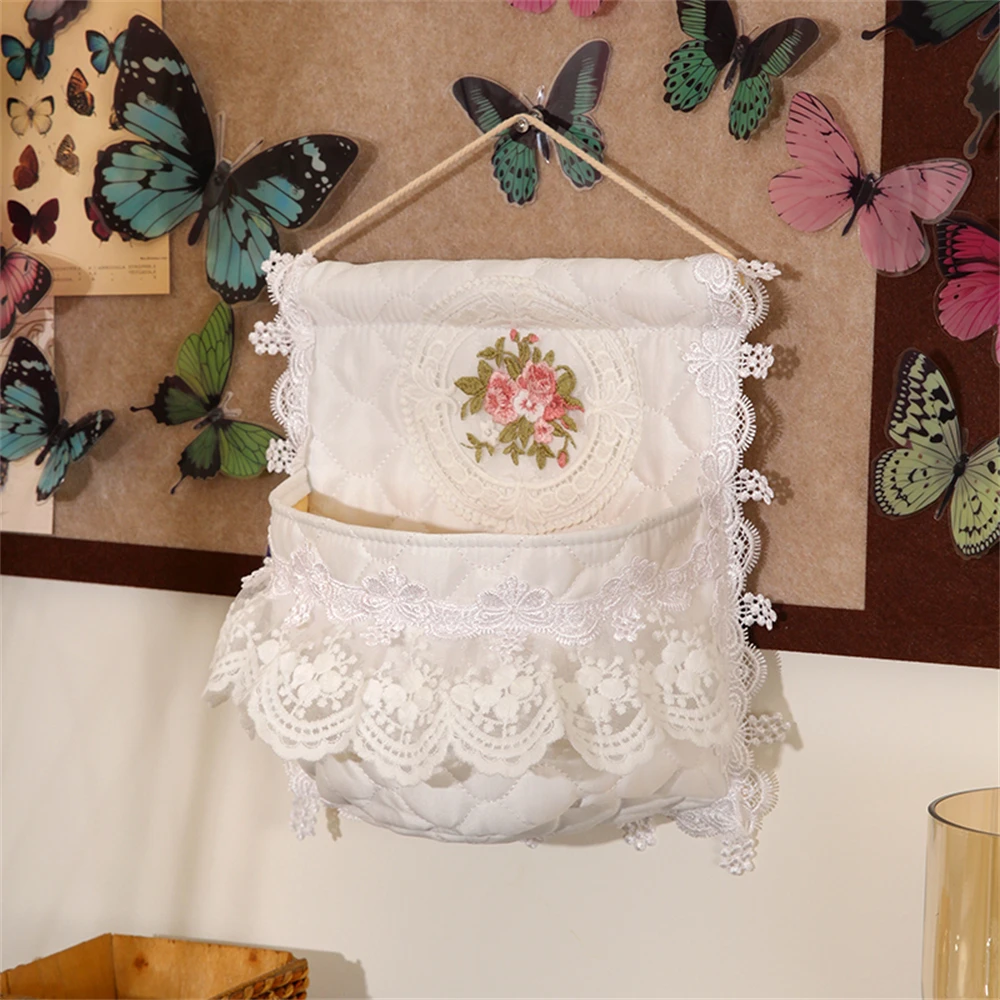 

French Style Thickened Fabric Storage Bag Lace Embroidered Door Rear Storage Bag Wardrobe Sundries And Fringe Storage Bag