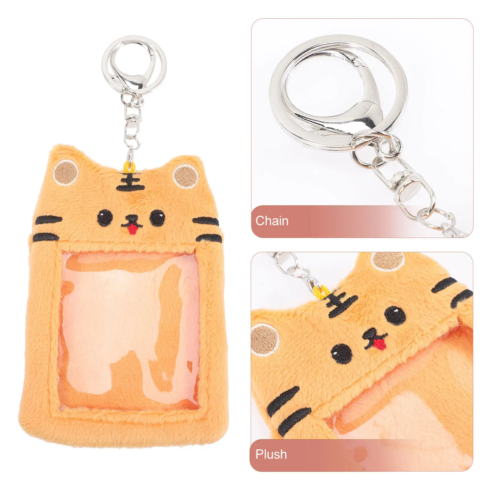 Cartoon Photo Card Holder Keychain Soft Protective ID Credit Card Sleeve for School Bus Kids Teens Women