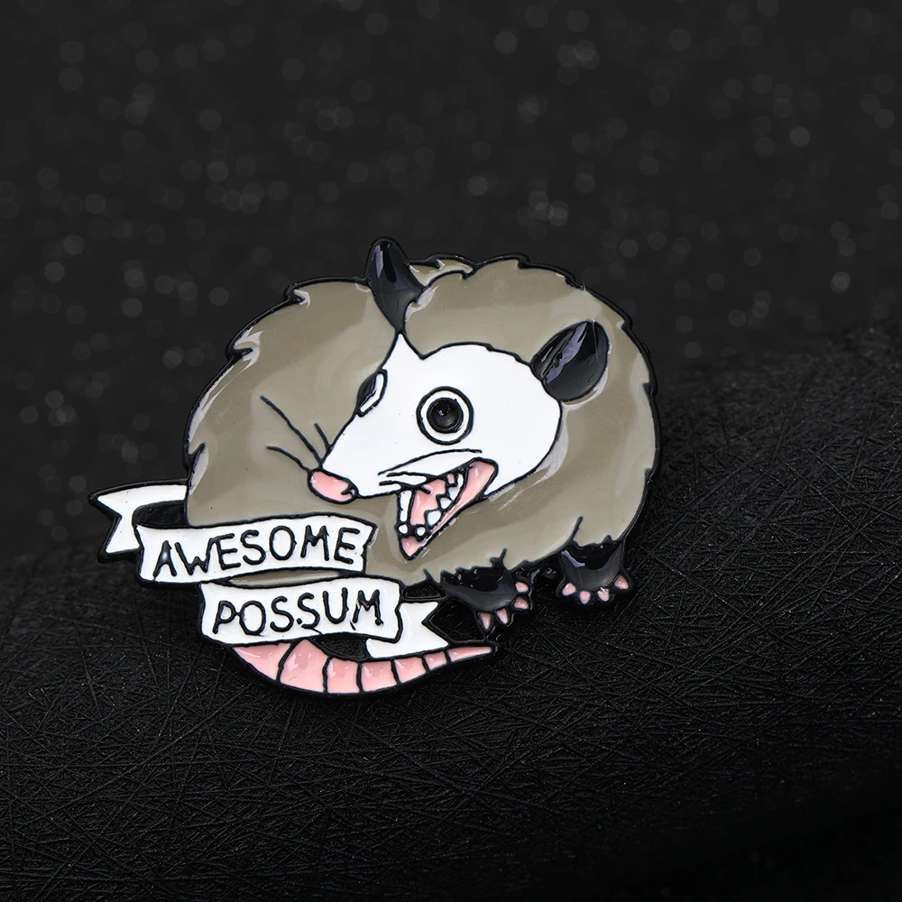 Classic Awesome Possum Enamel Pins Animal Opossum Metal Brooches Bag Backpack Coat Badge