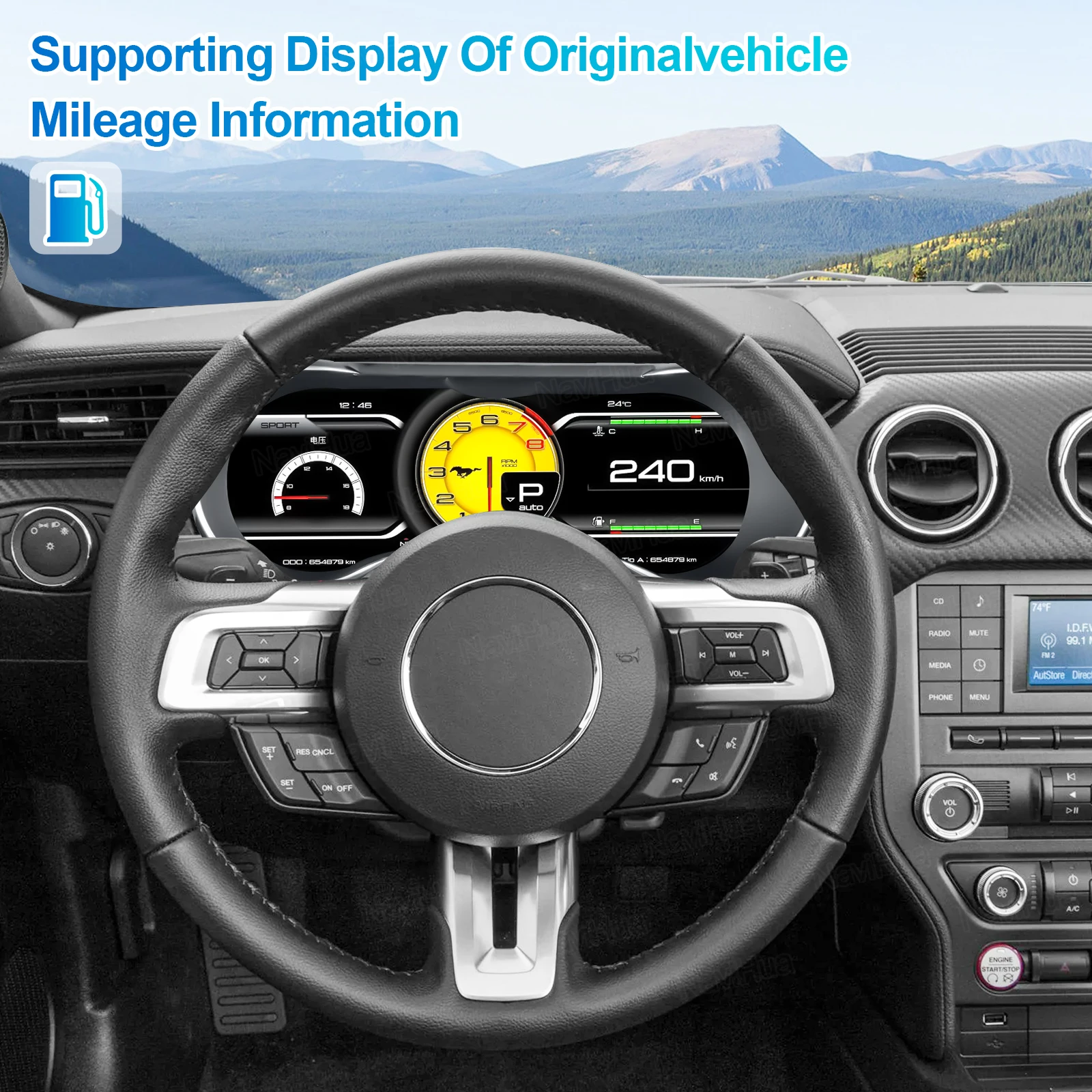 

15,8-дюймовый цифровой приборный кластер для Ford Mustang 2015-2024, одометр, тахометр, приборная панель, поддержка HD-экрана