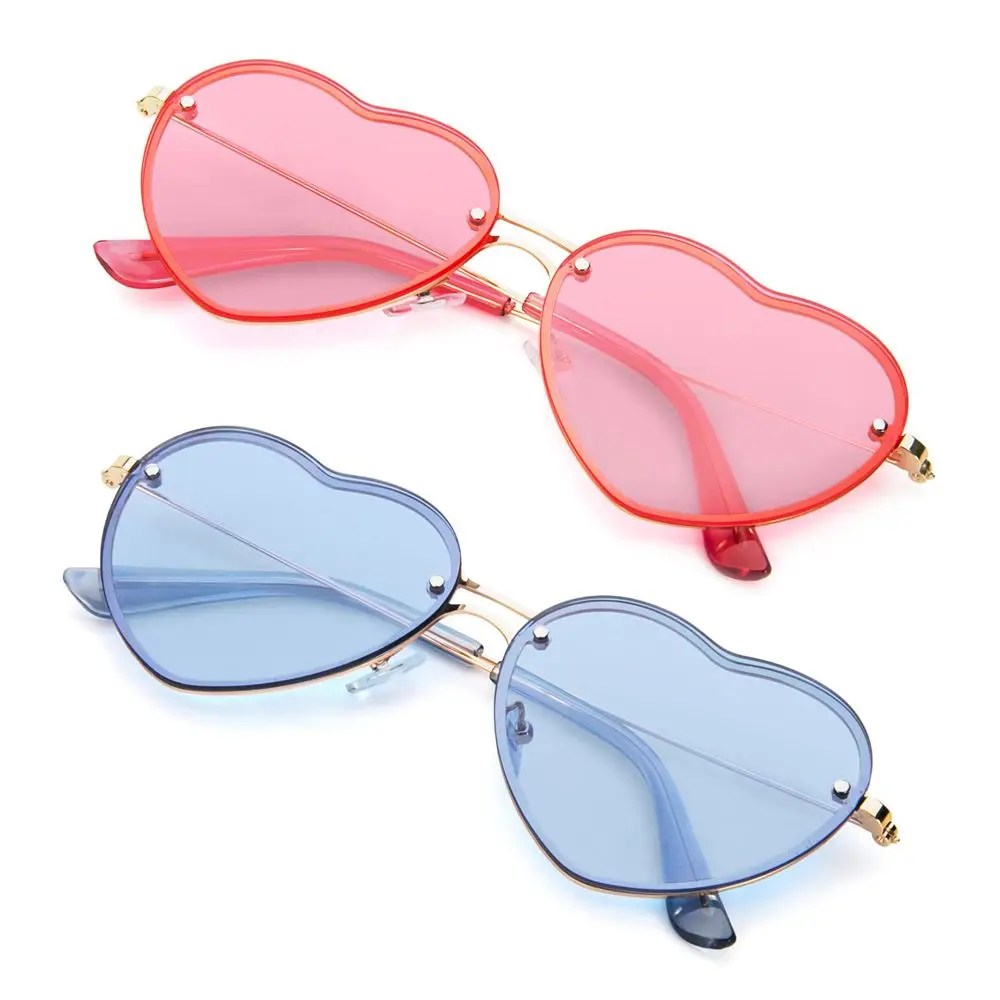 Party Halloween Cosplay Love Heart Rimless Sun Glasses for Women Heart Sunglasses