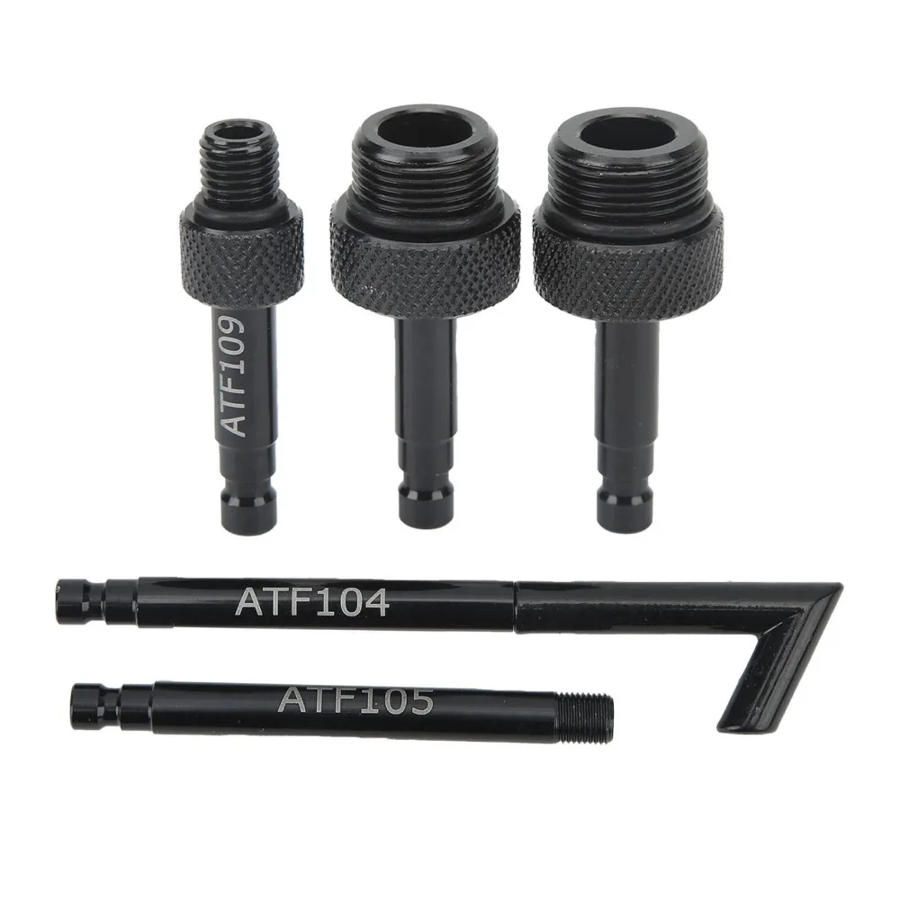 5PCS Black ATF Adaptor Set Knurled Grip Aluminum Alloy Transmission Fluid Filling Tool Straight / Angled ATF Filler Adapter