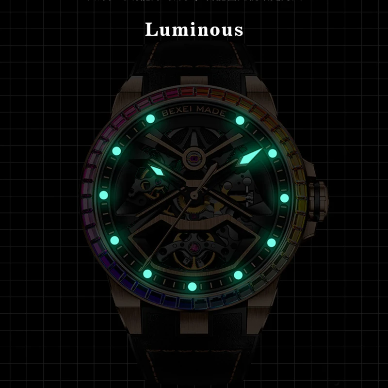 BEXEI 2025 The Wandering Earth コーブランド メンズ メカニカル 5ATM 自動巻きムーブメント 80H レインボー クリスタル ベゼル