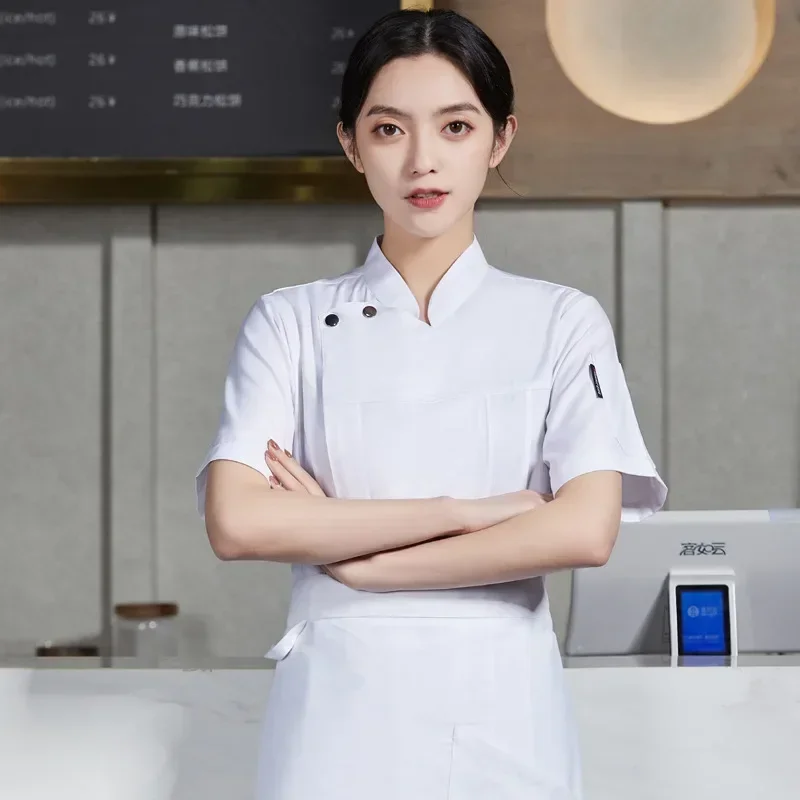 Coffee Shop Chef Uniform Hotel Staff Work Wear Man Food Service Waiter Uniform Short Sleeve Shirt Breathable Chef Jacket Clothes
