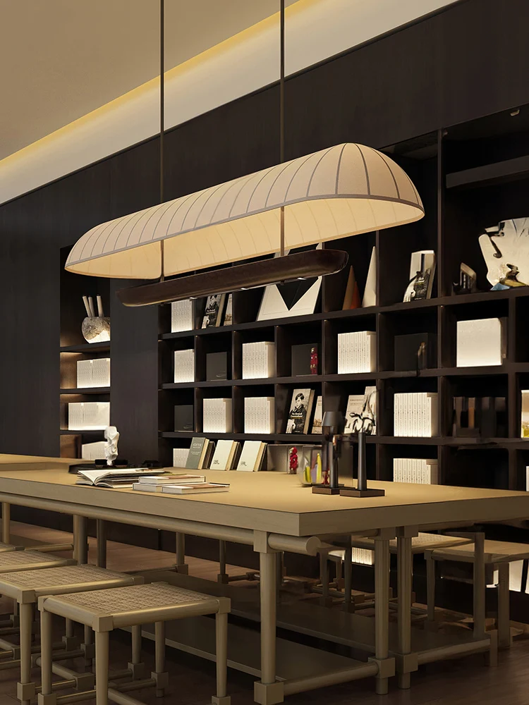 

Japanese Style Fabric Pendant Light Nordic Restaurant Chandelier Retro Coffee Shop Study Bar Long Strip Indoor Lighting Fixtures
