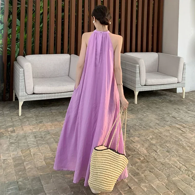 Mulheres Fairy Harter Purple Vestido de Verão, Manto Grande, Loose Midi, Longo, Passarela, Férias, Casual, Novo, Verão, Praia, 2022