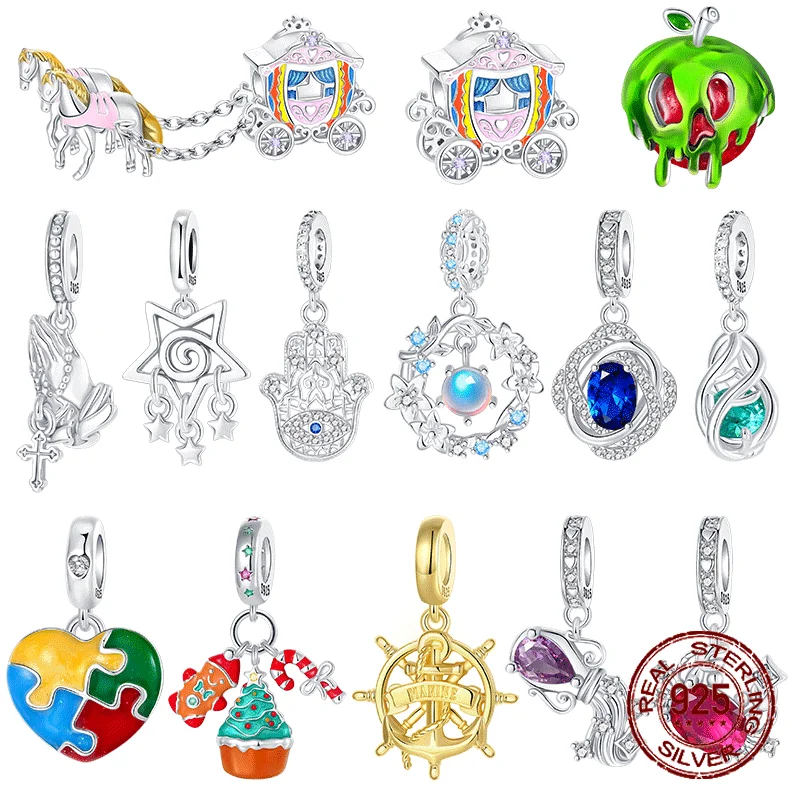 

925 Sterling Silver Pumpkin Carriage Beads Gift Items Spiral Star Praying Hands Charms Fit Original Pendant Jewelry Make Up