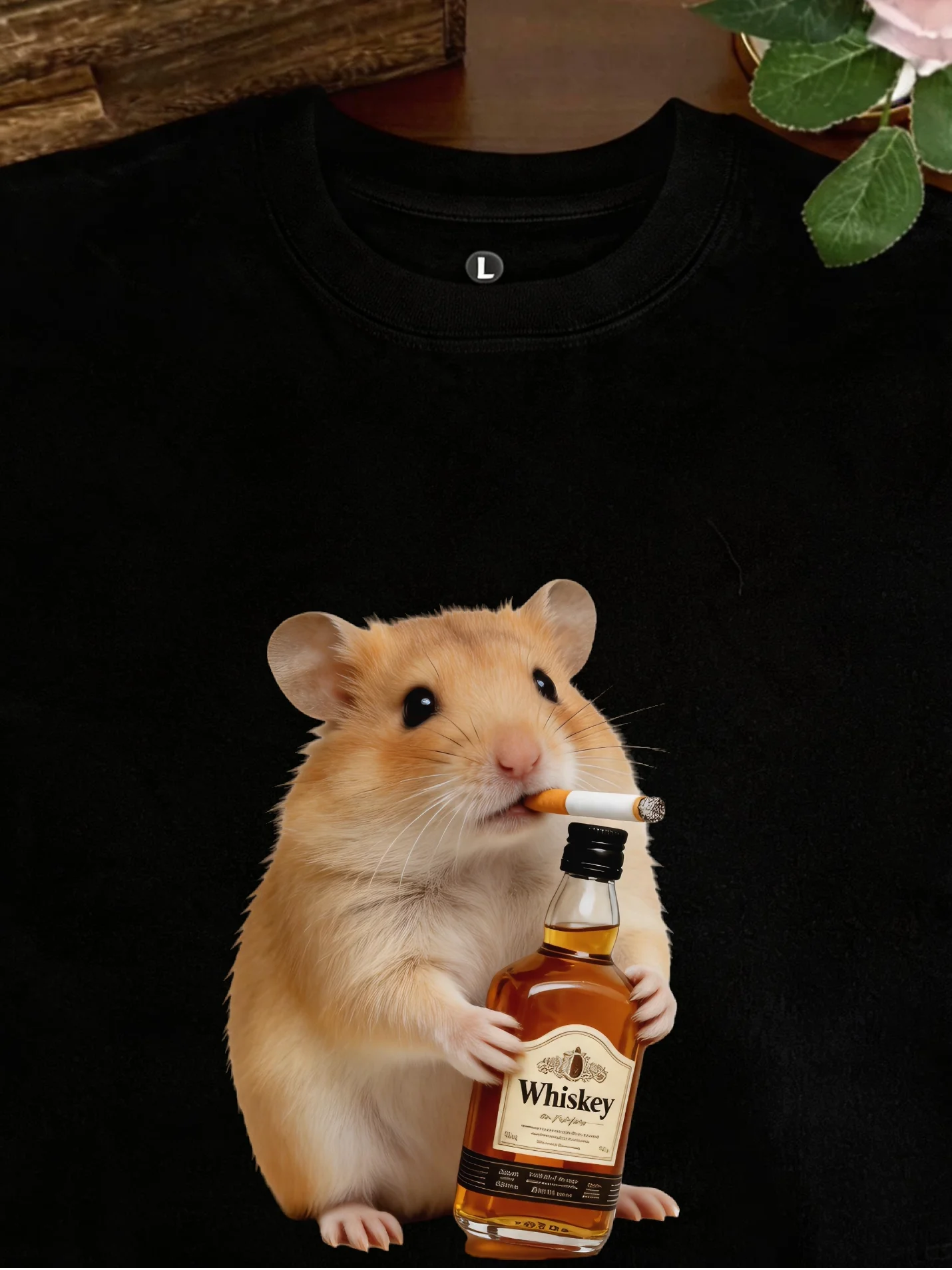 Short Sleeve Pure Cotton T-Shirt Men's Casual Wear Breathable Comfortable Print Design Black Help Hamster Beer Pet Animal