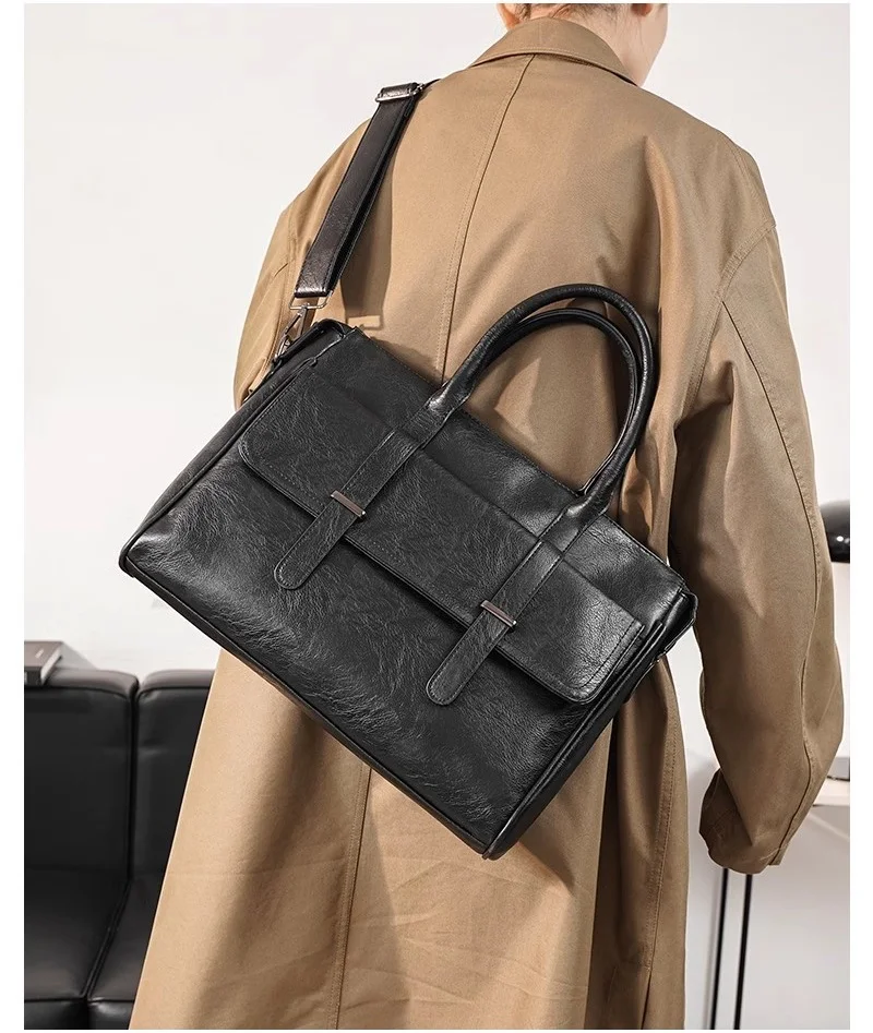 Retro Men Briefcases Leather Shoulder Bags for Men Korean Style Male Laptop Bags Fashion Men\'s Side Bag