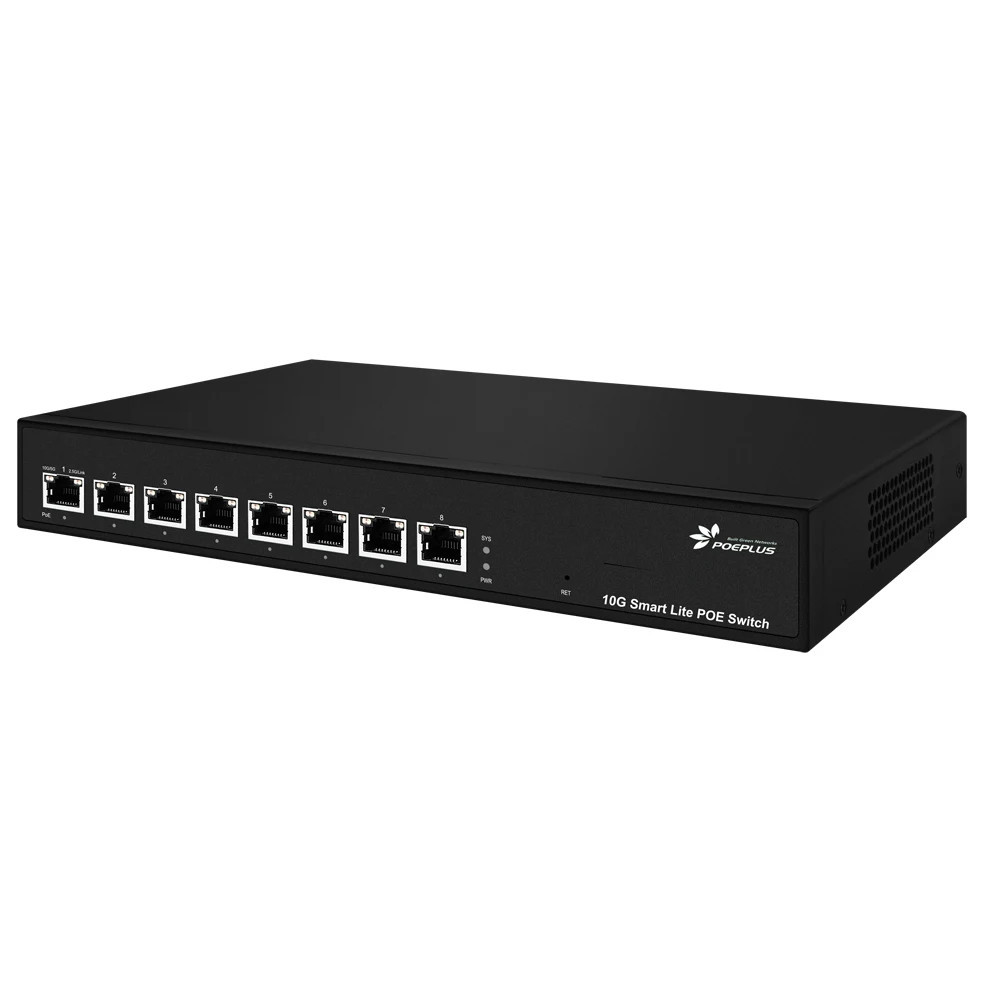 Switch de rede Ethernet com saída máxima 90W, 8 portas, RJ45, 10G completo, 10 Gbps