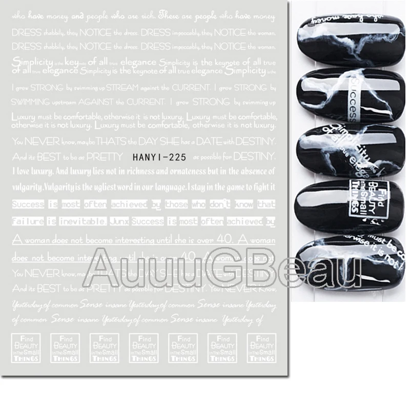 3d Nail Art Decals Black White Geometric Lines Letters Messages Adhesive Sliders Nail Stickers Decoration For Manicure