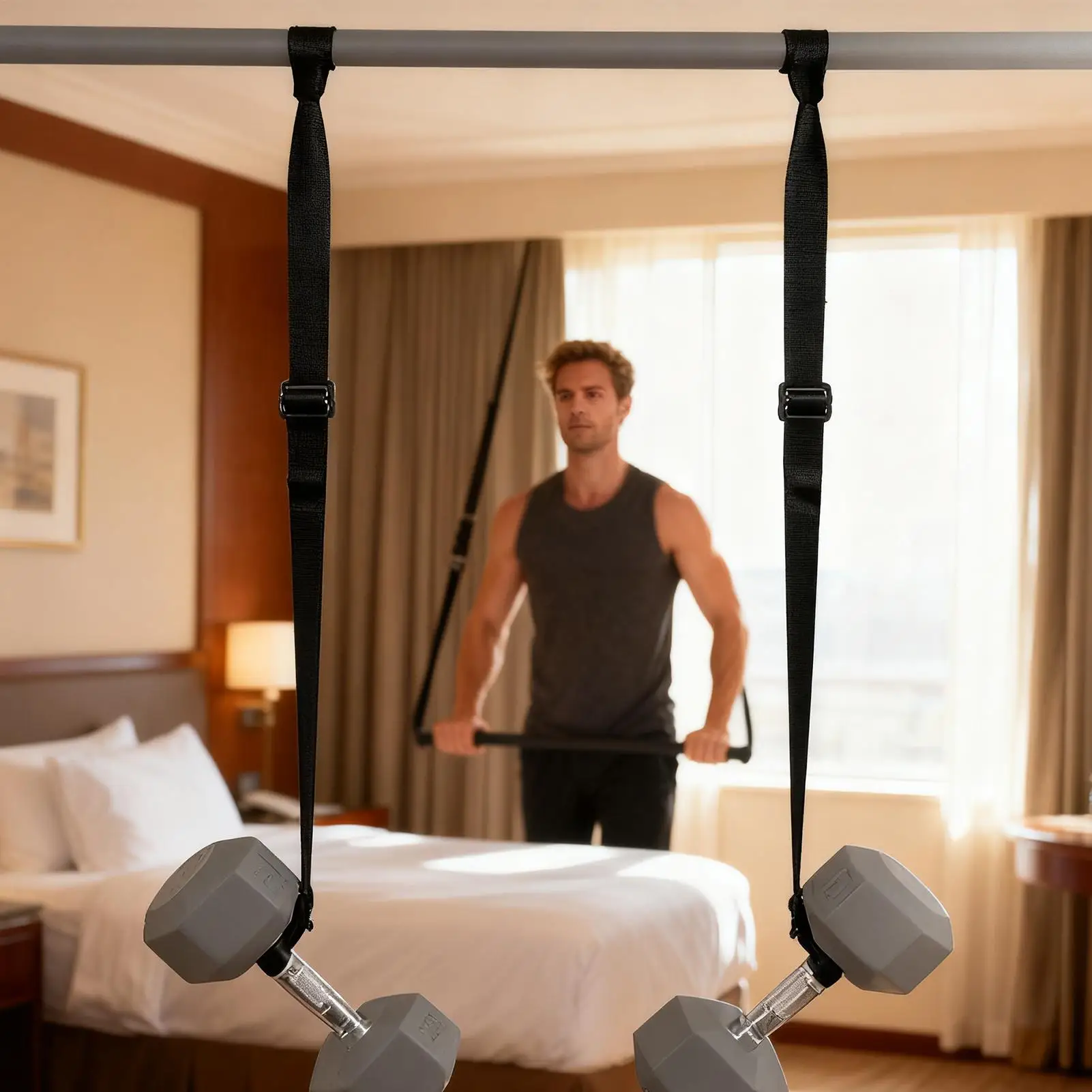 

Dumbbell Spotter Hooks 2 Pieces Adjustable Workout Straps Barbell Rack Attachment For Women Men Home Gym Bench Press Weight