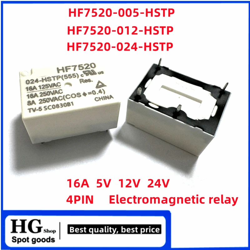 2PCS 5PCS/Lot HF7520-005-HSTP HF7520-0125-HSTP HF7520-024-HSTP 16A 5V 12V 24VDC 4-pin set of normally open power relays