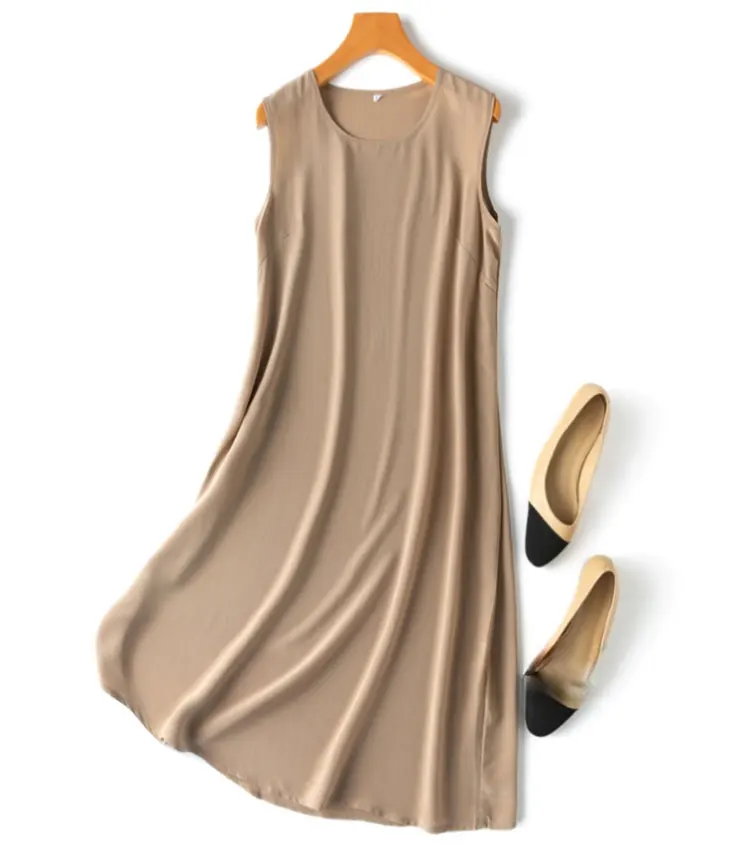 Women Slip Dress 100% Mulberry Crepe Silk Solid Colors Summer Sleeveless A-line Tank Dress Sleep dress M L XL XXL XXXL MM865