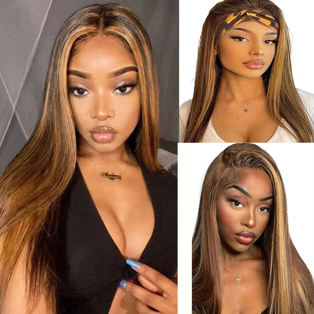 

3B 3C 26 inch Honey Blonde Lace Front Wig Human Hair 13x6 HD Straight 4/27 Highlight Lace Frontal Wigs For Women