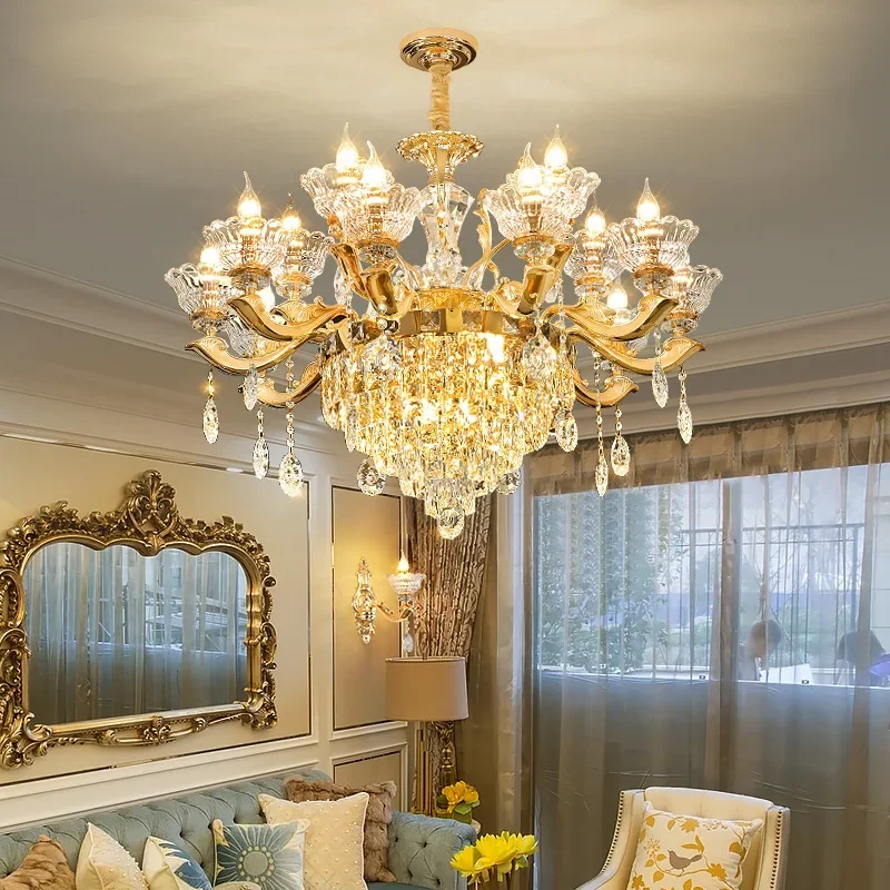 

Light Luxury Villa Duplex Living Room Light Mid-building Hotel Lobby European Modern Candle Crystal Chandelier