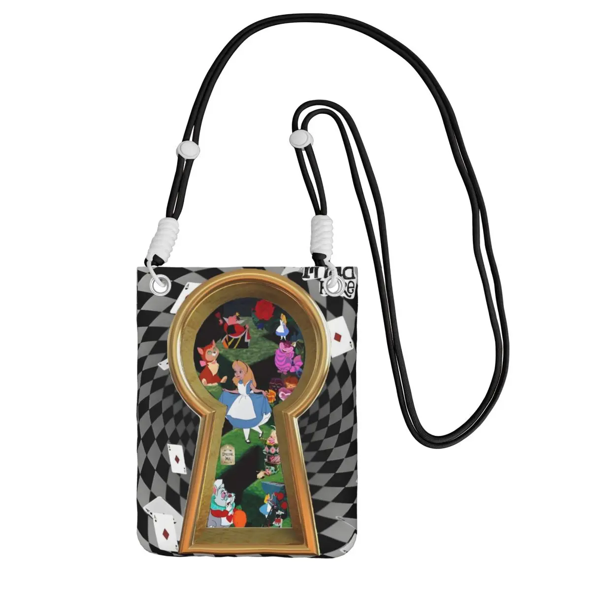 

Custom Alice In Wonderland Smart Phone Wallet With Strap Cartoons Crossbody Bag Women Men Running Mobile Phone Bag