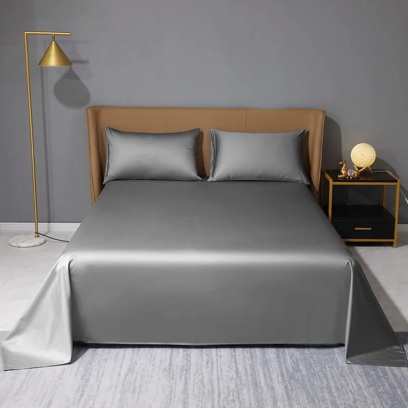 Grey Hotel Style Bed Sheet Pillowcases Egypt Cotton Bedding Solid Color Bedroom Bedspread Bed Cover Linen Home Textile 245x265cm